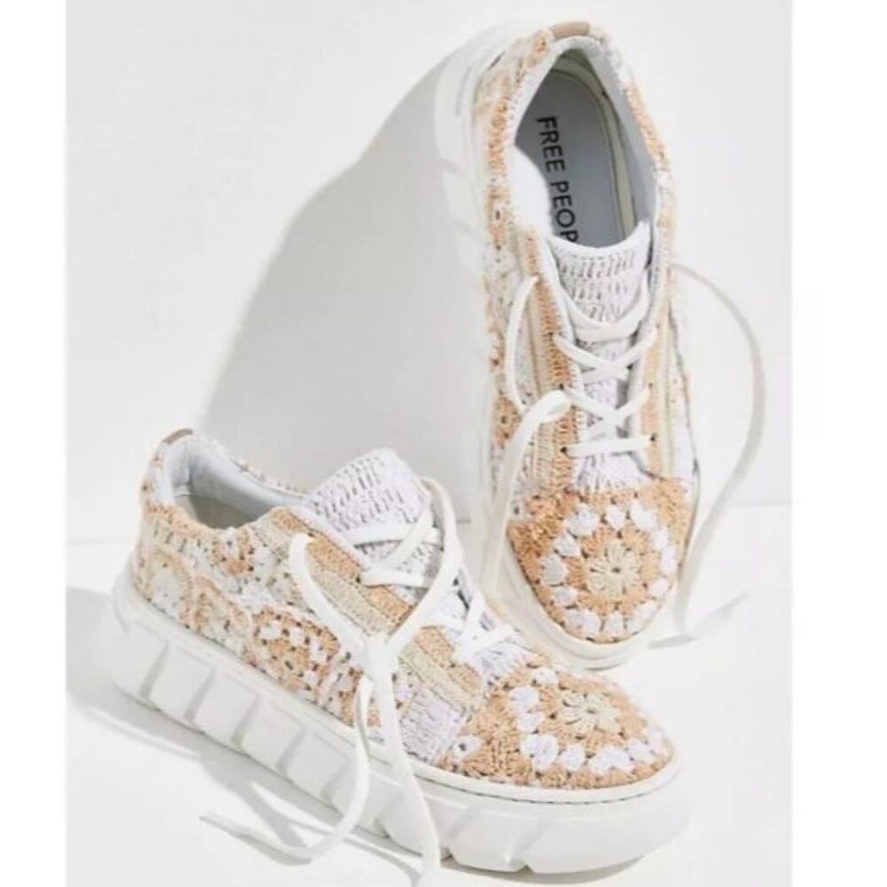 Free People Women's Crochet Sneakers - White and Tan